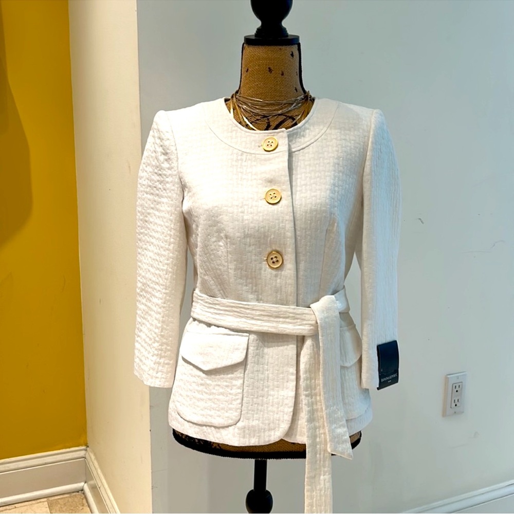 Banana Republic White/Off White Crop Sleeve Blazer Jacket